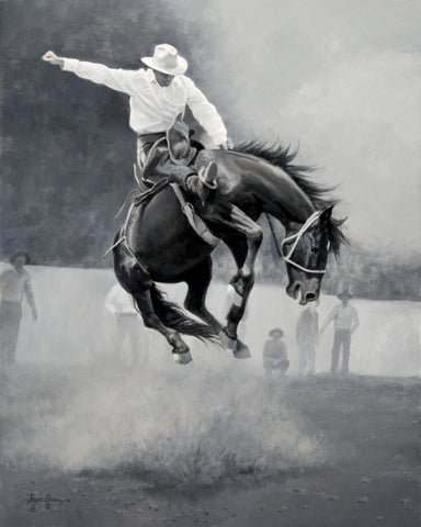 "Sittin' Tight on Dynamite" by Steve Devenyns is Western American Cowboy art at its finest. A 40 x 30 Oil Painting on Linen. Steve Devenyns is One of America’s Finest Western Artists known for his Original Paintings of Ranching, Wildlife and Cowboy art.