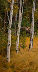 "Three's a Crowd" by Steve Devenyns is a 30" x 15" Original Oil Painting featuring a grizzly sow and her cubs. His Award winning art has been featured in the Buffalo Bill Art Show, Quest for the West Art Show, National Museum of Wildlife Art, Cheyenne Frontier Days Governor’s Art Show, Old West Museum, and America’s Horse in Art.