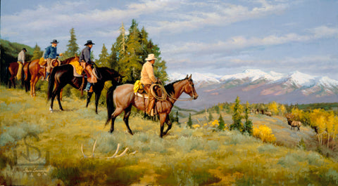 "Fringe Benefits" by Steve Devenyns is available as a Canvas Transfer or Canvas Transfer Artist Proof. Steve's work features Original Paintings of Ranching, Wildlife and Cowboy art and are true depictions of the American Cowboy modern and past. Award winning fine western artist featured at the Bradford Brinton Museum