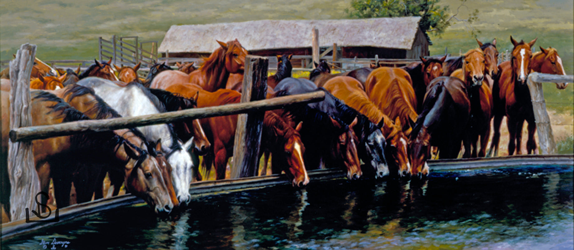 "Happy Hour" by Steve Devenyns is a true depiction of the American West and Western Life of Horses. Featured at the Quest for the West Art Show, National Museum of Wildlife Art Show, Western Visions Art Show, and Cheyenne Frontier Days Governor’s Art Show. His paintings are true American West Ranching and Wildlife.