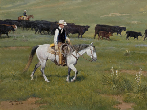 "In Good Hands" by American Western and Ranch artist Steve Devenyns is a 18 x 24 Oil Painting on Linen. Steve has Original Paintings of Ranching, Wildlife and Cowboy art are true depictions of the American Cowboy modern and past. Truly a cowboy at heart himself, Steve loves the American West and way of life