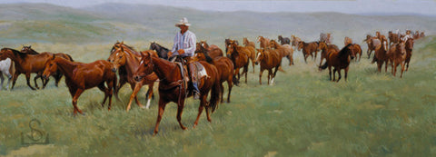 "Jinglin on the Figure 4" by Steve Devenyns is a true image of the American Cowboy and Ranching in the West. Steve Devenyns is One of America’s Finest Western Artists of Fine Art, Limited Edition Prints, Giclee’s and Original Paintings of Ranching, Wildlife and Cowboy art.