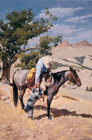 A good horse and a good dog are a Cowboy's best hands." Mutual Admiration" by Steve Devenyns catches a moment you might regularly on the ranch or the hills of the American West with a Cowboy. Steve Devenyns is One of America’s Finest Western Artists of Fine Art, original Paintings of Ranching, Wildlife and Cowboy art.