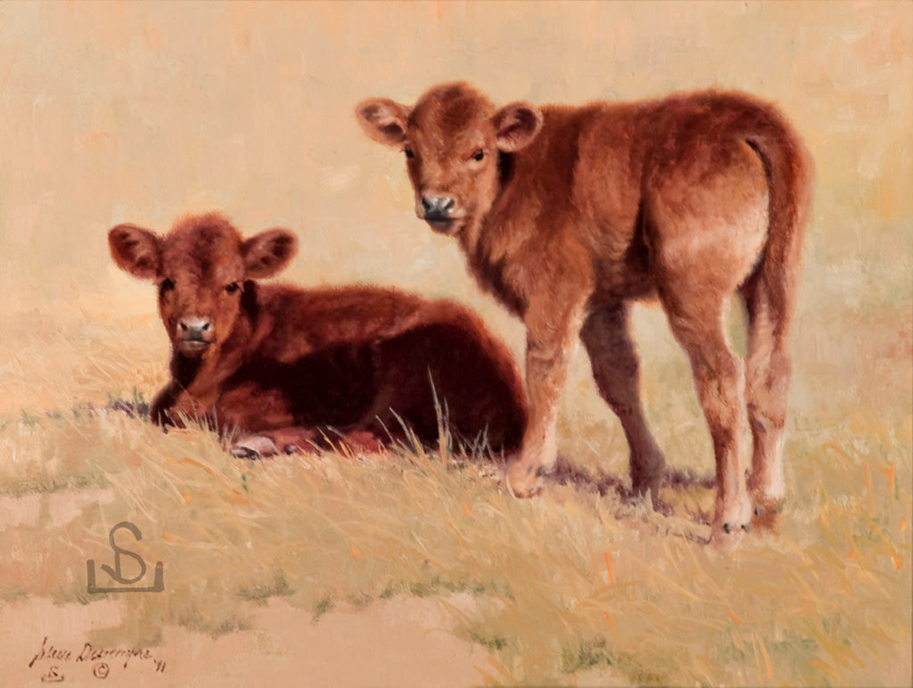"Red and Redder" by Steve Devenyns is a 8 x 10" Original Oil Painting featuring a pair of red Angus calves enjoying a spring day His Award winning art has been featured in the Buffalo Bill Art Show, Quest for the West Art Show, National Museum of Wildlife Art, Cheyenne Frontier Days Governor’s Art Show and America's Horse in Art Show.