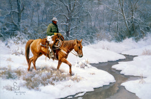 "Search and Rescue" by Steve Devenyns. His paintings are of Ranching, Wildlife and Cowboy scenes. Steve Devenyns Fine Art and Limited Edition Prints, Giclee’s and Original Paintings of Wyoming Wilderness, Outfitters, Mules, pack strings, working cowboys and cattle.