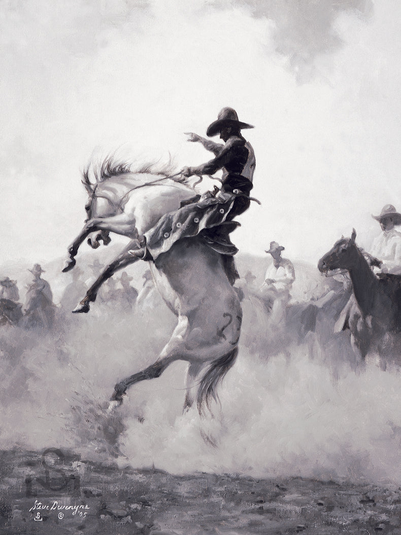 "Sky High" is a Giclée on Canvas. Only 250 signed and numbered and 25 Artist Proofs. By Steve Devenyns Western Artist. Buy Cowboy Paintings, Western Prints, Working Cowboys, Wilderness and Wildlife Art, Original Paintings, Canvas, or Signed Artist Proofs. Realistic and true American Western Art for sale.
