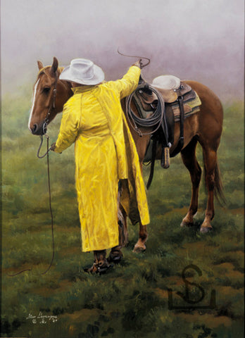 "Start of A Long Day" is a painting by Steve Devenyns about the Working Cowboy. His fine Western Art has been featured at the Buffalo Bill Art Show and Sale, Cody, Wyoming. You can buy Western Prints, Working Cowboys, Wilderness and Wildlife Art, Original Paintings, Canvas, or Artist Proofs. Buy American Western Art.
